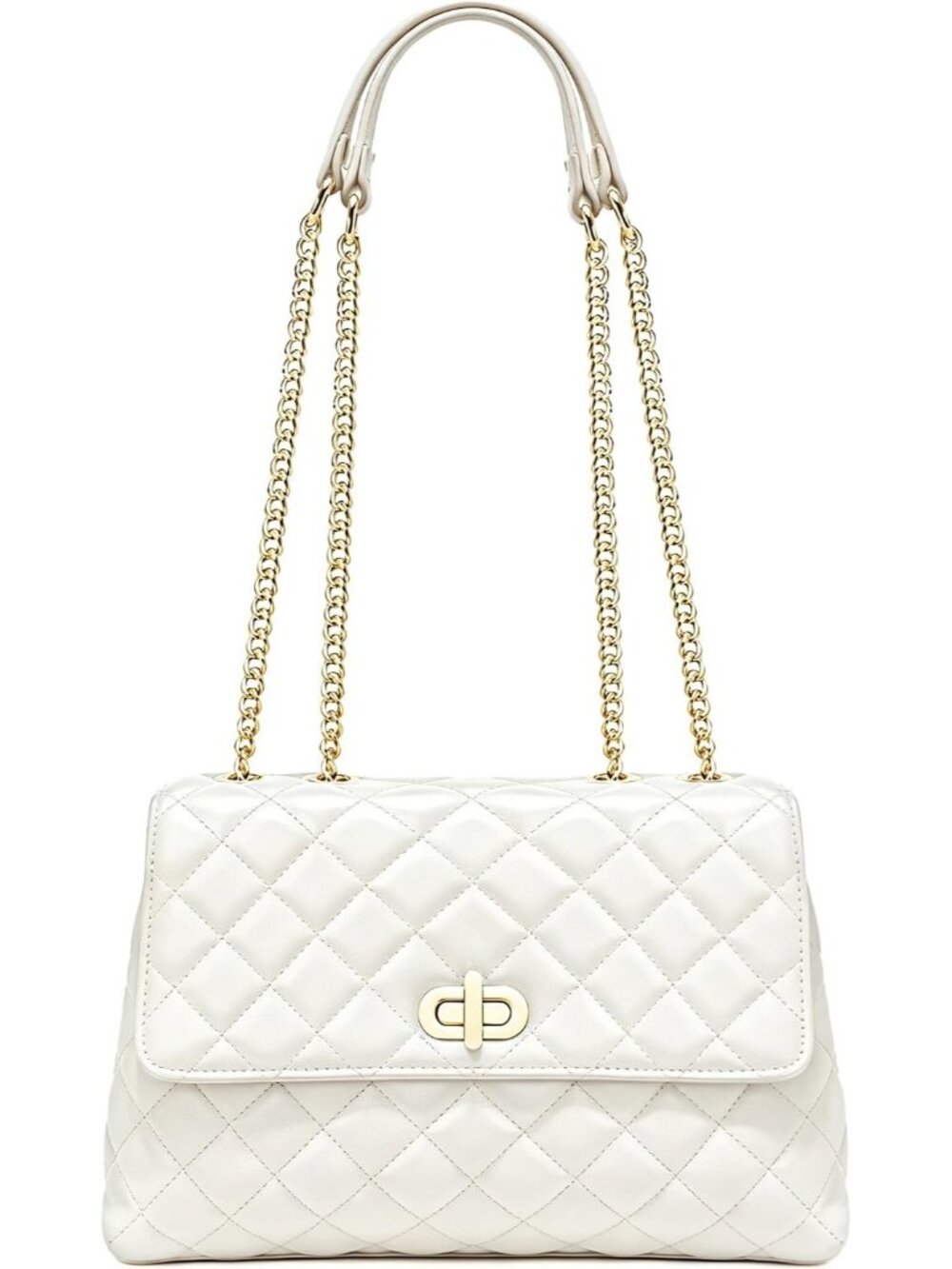 Women's White Quilted Leather Shoulder Purse Chain Strap Crossbody Bag